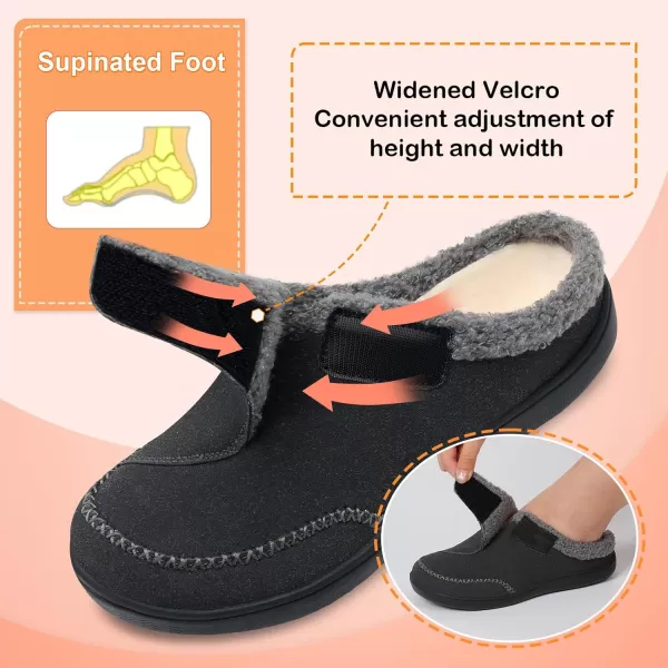 imageLeIsfIt Womens Slippers Wide Diabetic Slippers Memory Foam House Slippers Adjustable Arthritis Edema House Shoes Indoor Outdoor SlippersDark Grey