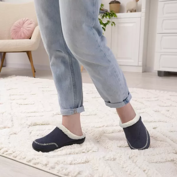 imageLeIsfIt Womens Slippers Wide Diabetic Slippers Memory Foam House Slippers Adjustable Arthritis Edema House Shoes Indoor Outdoor SlippersNavy
