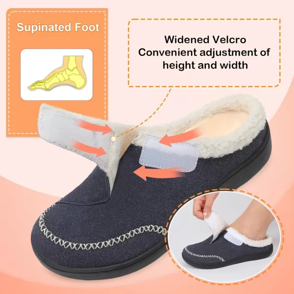 imageLeIsfIt Womens Slippers Wide Diabetic Slippers Memory Foam House Slippers Adjustable Arthritis Edema House Shoes Indoor Outdoor SlippersNavy