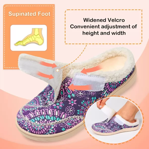 imageLeIsfIt Womens Slippers Wide Diabetic Slippers Memory Foam House Slippers Adjustable Arthritis Edema House Shoes Indoor Outdoor SlippersPurple Pattern