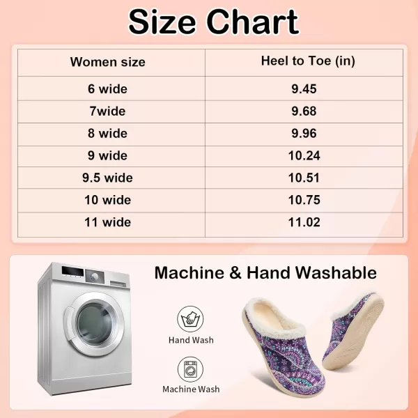 imageLeIsfIt Womens Slippers Wide Diabetic Slippers Memory Foam House Slippers Adjustable Arthritis Edema House Shoes Indoor Outdoor SlippersPurple Pattern