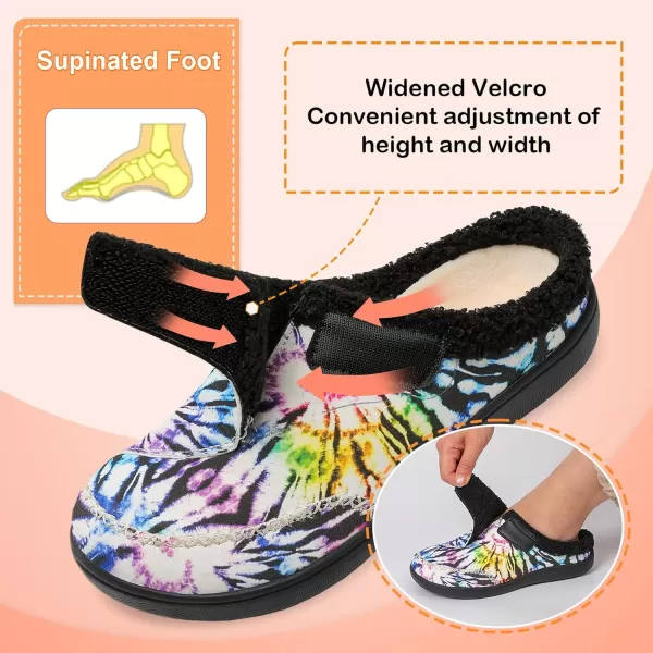 imageLeIsfIt Womens Slippers Wide Diabetic Slippers Memory Foam House Slippers Adjustable Arthritis Edema House Shoes Indoor Outdoor SlippersTiedye