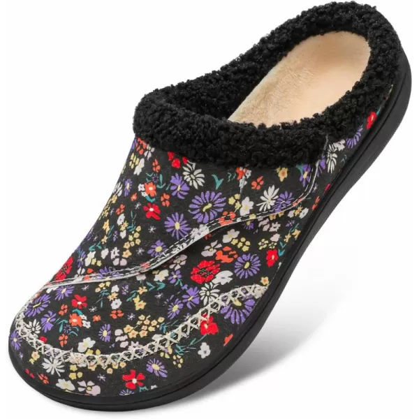 imageLeIsfIt Womens Slippers Wide Diabetic Slippers Memory Foam House Slippers Adjustable Arthritis Edema House Shoes Indoor Outdoor SlippersBlack Flower