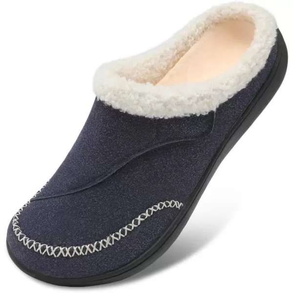 imageLeIsfIt Womens Slippers Wide Diabetic Slippers Memory Foam House Slippers Adjustable Arthritis Edema House Shoes Indoor Outdoor SlippersNavy