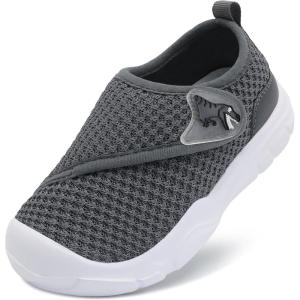 imageLeIsfIt Toddler Shoes Girls Boys Wide Barefoot Shoes Kids Breathable Sneakers Lightweight Tennis Shoes Athletic Walking Shoes Slip On ShoesAdark Grey
