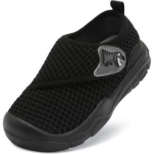 imageLeIsfIt Toddler Shoes Girls Boys Wide Barefoot Shoes Kids Breathable Sneakers Lightweight Tennis Shoes Athletic Walking Shoes Slip On ShoesAllblack