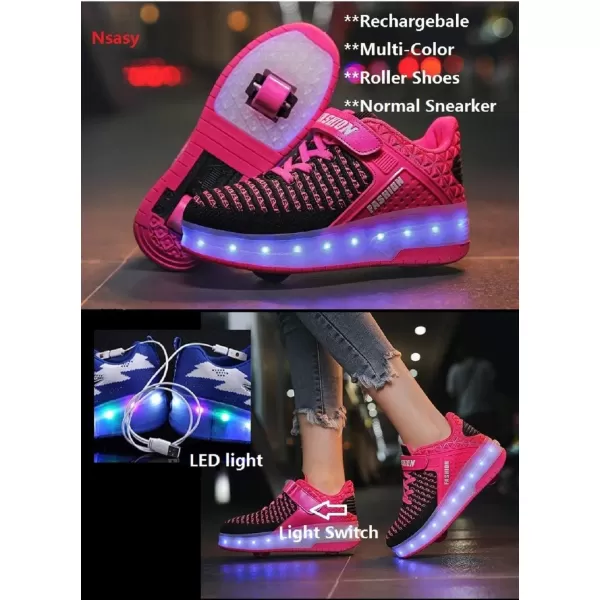 Nsasy Kids Roller Shoes Boy Girl Sneakers with Wheels Become Sport Sneaker with Led for Christmas Birthday Children Show Gift