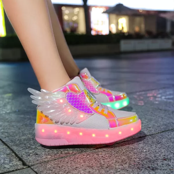 Nsasy Kids Roller Shoes Boy Girl Sneakers with Wheels Become Sport Sneaker with Led for Christmas Birthday Children Show Gift