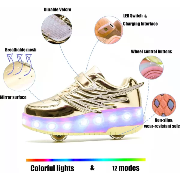 Nsasy Kids Roller Shoes Boy Girl Sneakers with Wheels Become Sport Sneaker with Led for Christmas Birthday Children Show Gift