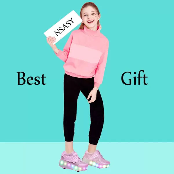 Nsasy Kids Roller Shoes Boy Girl Sneakers with Wheels Become Sport Sneaker with Led for Christmas Birthday Children Show Gift