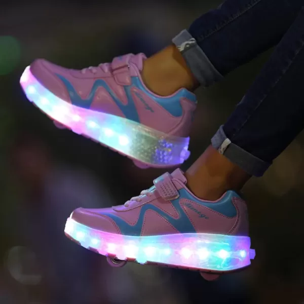 Nsasy Kids Roller Shoes Boy Girl Sneakers with Wheels Become Sport Sneaker with Led for Christmas Birthday Children Show Gift