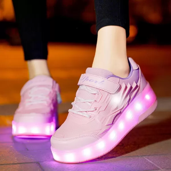 Nsasy Roller Shoes Girls Boys Wheel Shoes Kids Roller Skates Shoes LED Light Up Wheel Shoes for Kids for Children