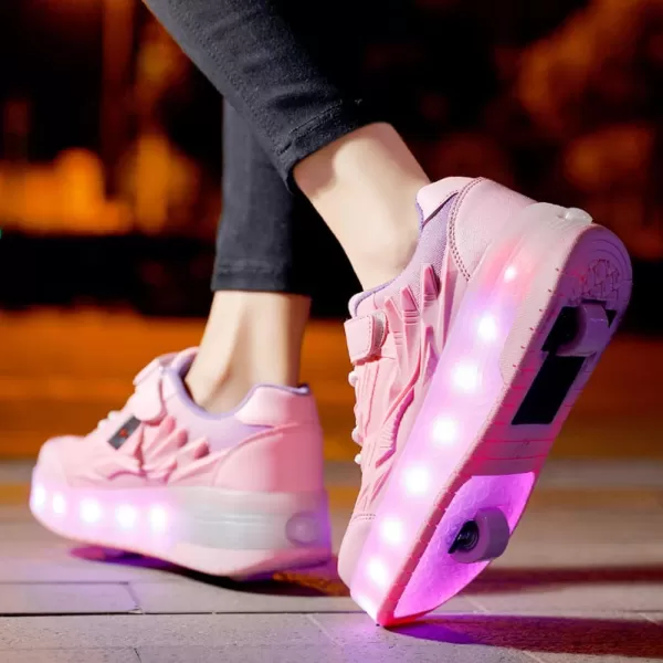 Nsasy Roller Shoes Girls Boys Wheel Shoes Kids Roller Skates Shoes LED Light Up Wheel Shoes for Kids for Children