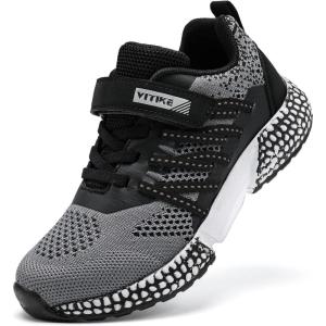 imageVITUOFLY Boys Sneakers Kids Running Shoes Girls Mesh Fitness Shoe Indoor Training Sneaker Lightweight Outdoor Sports Athletic Tennis Shoes for Little KidBig KidBlack Grey8139