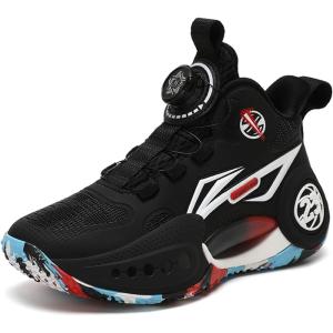 imageVITUOFLY Kids Basketball Shoes Boys Air Cushion Sneakers Girls Mid Top School Training Shoes NonSlip Outdoor Sports Shoes Comfortable Boys Running Shoes Durable Little KidBig KidBlack806