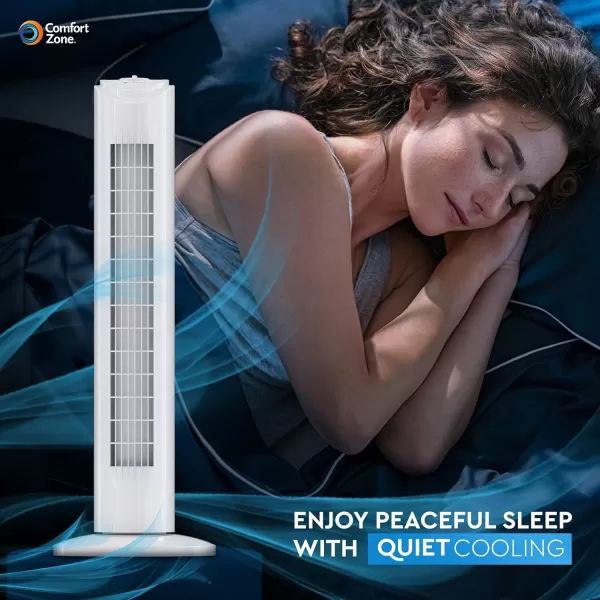 Comfort Zone 29" Oscillating Tower Fan, 3-Speed, with Sturdy Base, Ideal for Home, Bedroom &amp; Office, CZTF290WT