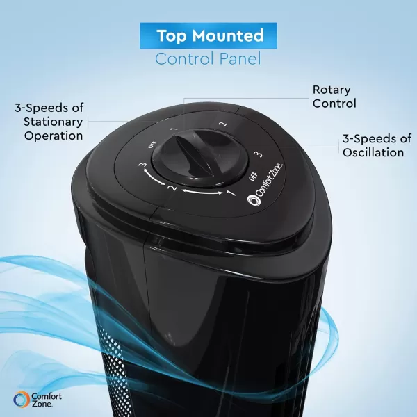 Comfort Zone 29" Oscillating Tower Fan, 3-Speed, with Sturdy Base, Ideal for Home, Bedroom &amp; Office, CZTF290WT