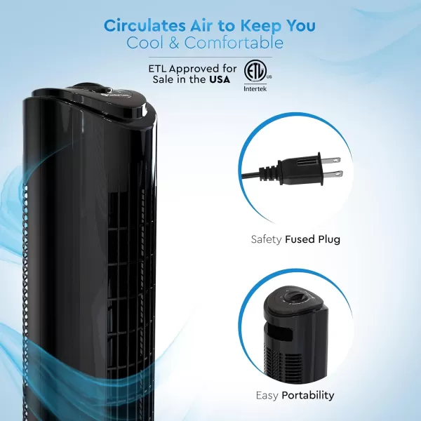 Comfort Zone 29" Oscillating Tower Fan, 3-Speed, with Sturdy Base, Ideal for Home, Bedroom &amp; Office, CZTF290WT