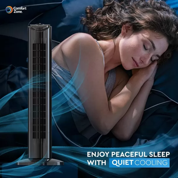 Comfort Zone 29" Oscillating Tower Fan, 3-Speed, with Sturdy Base, Ideal for Home, Bedroom &amp; Office, CZTF290WT