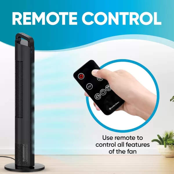 Comfort Zone 42" Oscillating Tower fan with Remote Control, Easy-to-Use Touch Screen with LED Display, 3-Speed Settings, 7-Hour Timer, Black, CZTF421RBK