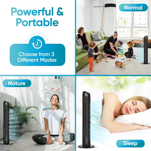 Comfort Zone 42" Oscillating Tower fan with Remote Control, Easy-to-Use Touch Screen with LED Display, 3-Speed Settings, 7-Hour Timer, Black, CZTF421RBK