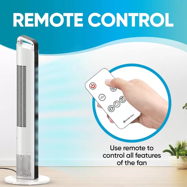 Comfort Zone 42" Oscillating Tower fan with Remote Control, Easy-to-Use Touch Screen with LED Display, 3-Speed Settings, 7-Hour Timer, Black, CZTF421RBK