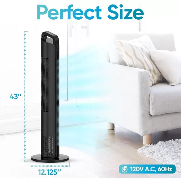 Comfort Zone 42" Oscillating Tower fan with Remote Control, Easy-to-Use Touch Screen with LED Display, 3-Speed Settings, 7-Hour Timer, Black, CZTF421RBK