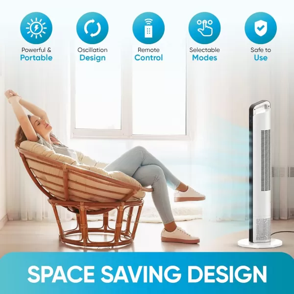 Comfort Zone 42" Oscillating Tower fan with Remote Control, Easy-to-Use Touch Screen with LED Display, 3-Speed Settings, 7-Hour Timer, Black, CZTF421RBK