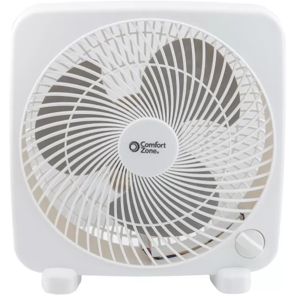 Comfort Zone Box Fan, 9 inch, Portable, Electric Quiet, 3 Speed, Small Box Fan, Desk Fan, Table Fan, Airflow 9.65 ft/sec, Ideal for Home, Bedroom, Dorm, &amp; Office, CZ9BWT