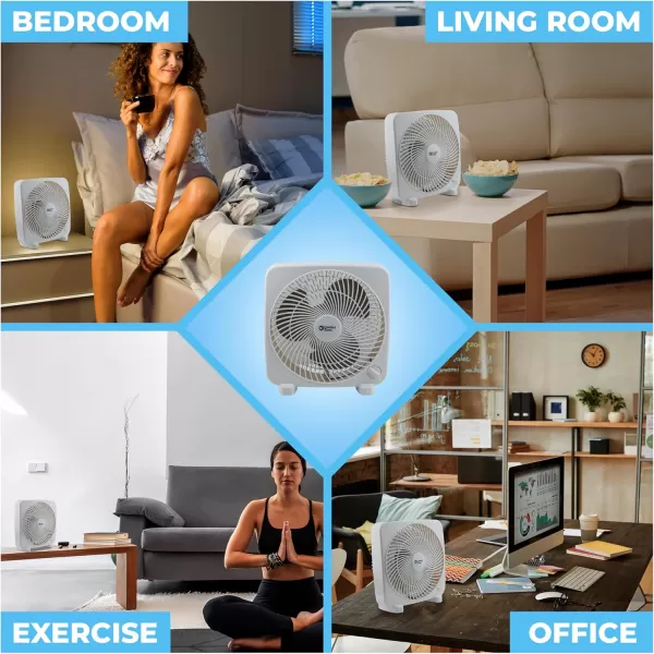 Comfort Zone Box Fan, 9 inch, Portable, Electric Quiet, 3 Speed, Small Box Fan, Desk Fan, Table Fan, Airflow 9.65 ft/sec, Ideal for Home, Bedroom, Dorm, &amp; Office, CZ9BWT