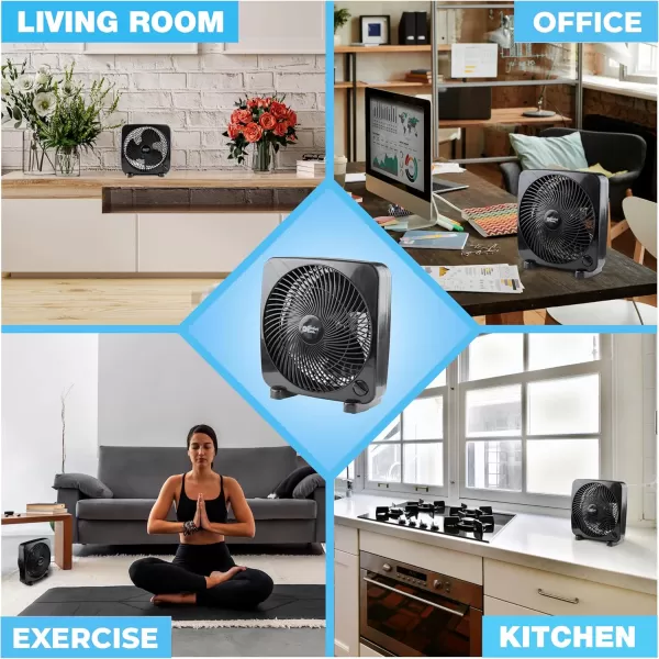 Comfort Zone Box Fan, 9 inch, Portable, Electric Quiet, 3 Speed, Small Box Fan, Desk Fan, Table Fan, Airflow 9.65 ft/sec, Ideal for Home, Bedroom, Dorm, &amp; Office, CZ9BWT