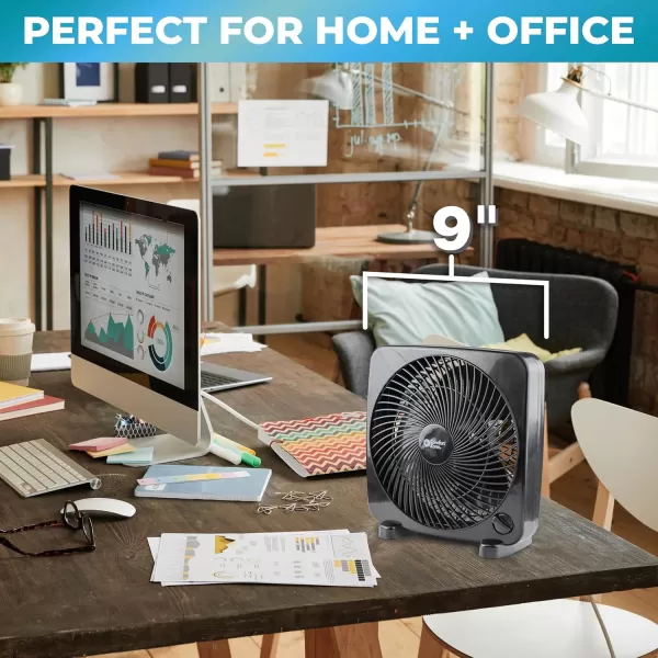 Comfort Zone Box Fan, 9 inch, Portable, Electric Quiet, 3 Speed, Small Box Fan, Desk Fan, Table Fan, Airflow 9.65 ft/sec, Ideal for Home, Bedroom, Dorm, &amp; Office, CZ9BWT