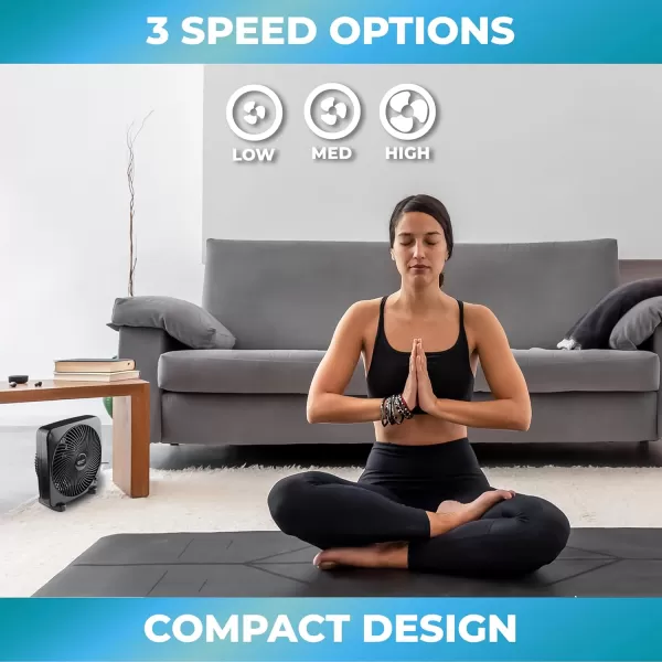 Comfort Zone Box Fan, 9 inch, Portable, Electric Quiet, 3 Speed, Small Box Fan, Desk Fan, Table Fan, Airflow 9.65 ft/sec, Ideal for Home, Bedroom, Dorm, &amp; Office, CZ9BWT