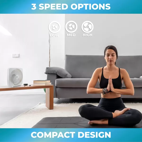 Comfort Zone Box Fan, 9 inch, Portable, Electric Quiet, 3 Speed, Small Box Fan, Desk Fan, Table Fan, Airflow 9.65 ft/sec, Ideal for Home, Bedroom, Dorm, &amp; Office, CZ9BWT