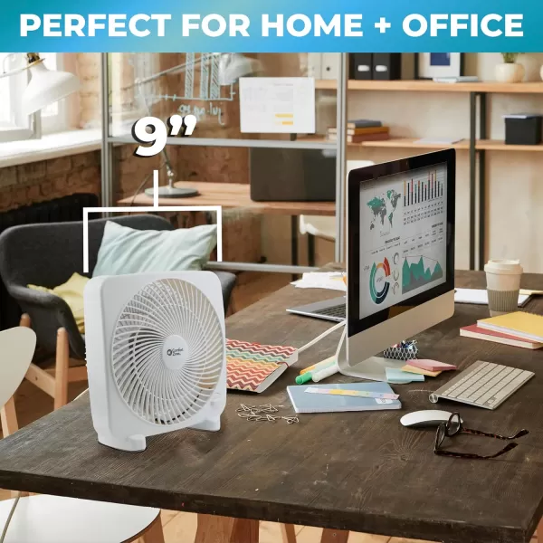 Comfort Zone Box Fan, 9 inch, Portable, Electric Quiet, 3 Speed, Small Box Fan, Desk Fan, Table Fan, Airflow 9.65 ft/sec, Ideal for Home, Bedroom, Dorm, &amp; Office, CZ9BWT