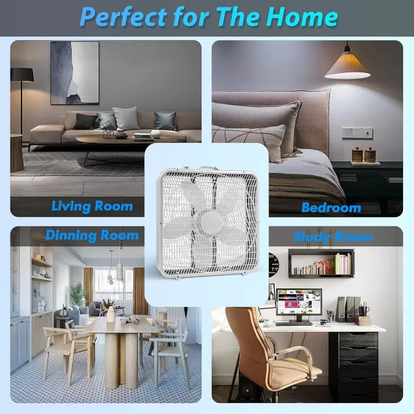 Comfort Zone Box Fan with Carry Handle, 20 inch, 3 Speed Full-Force Air Circulation with Air Conditioner, Floor Fan, Bedroom Fan, Airflow 15.03 ft/sec, Ideal for Home, Bedroom &amp; Office, CZ200A