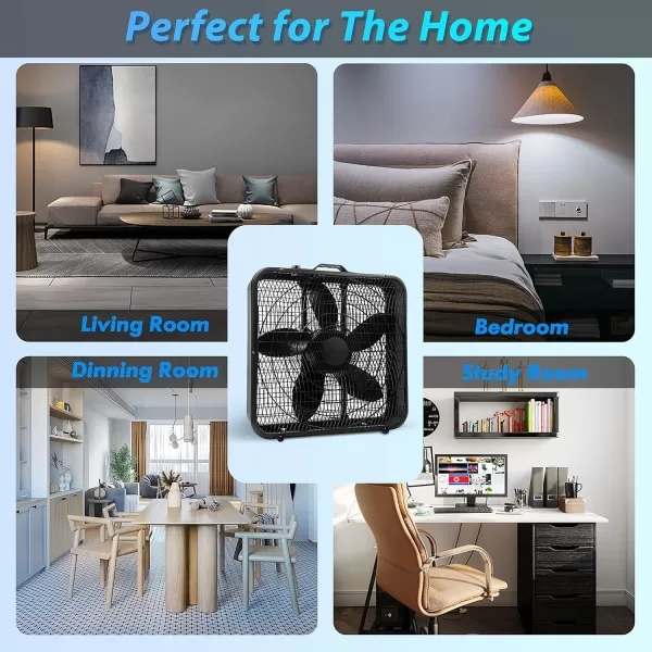 Comfort Zone Box Fan with Carry Handle, 20 inch, 3 Speed Full-Force Air Circulation with Air Conditioner, Floor Fan, Bedroom Fan, Airflow 15.03 ft/sec, Ideal for Home, Bedroom &amp; Office, CZ200A