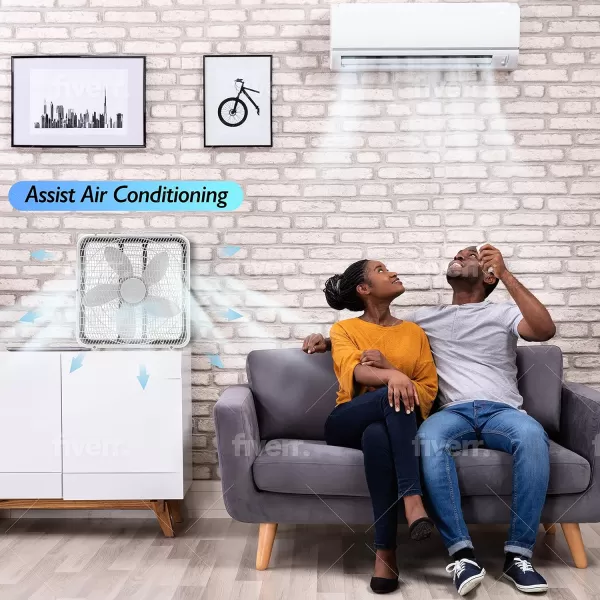 Comfort Zone Box Fan with Carry Handle, 20 inch, 3 Speed Full-Force Air Circulation with Air Conditioner, Floor Fan, Bedroom Fan, Airflow 15.03 ft/sec, Ideal for Home, Bedroom &amp; Office, CZ200A