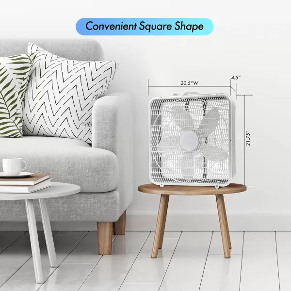 Comfort Zone Box Fan with Carry Handle, 20 inch, 3 Speed Full-Force Air Circulation with Air Conditioner, Floor Fan, Bedroom Fan, Airflow 15.03 ft/sec, Ideal for Home, Bedroom &amp; Office, CZ200A