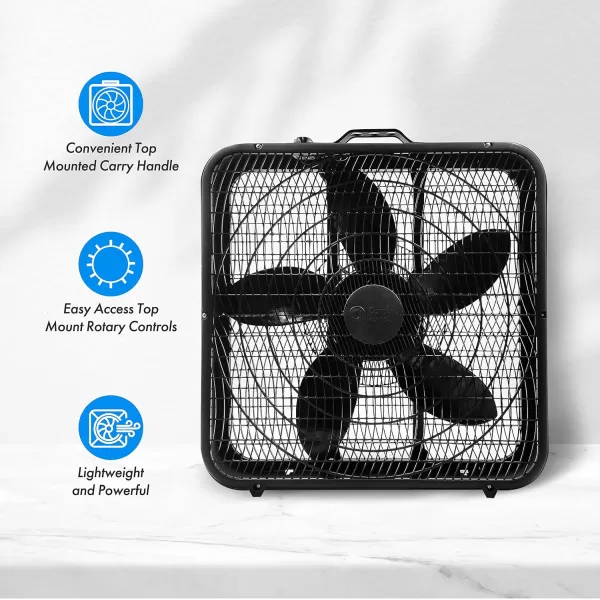 Comfort Zone Box Fan with Carry Handle, 20 inch, 3 Speed Full-Force Air Circulation with Air Conditioner, Floor Fan, Bedroom Fan, Airflow 15.03 ft/sec, Ideal for Home, Bedroom &amp; Office, CZ200A