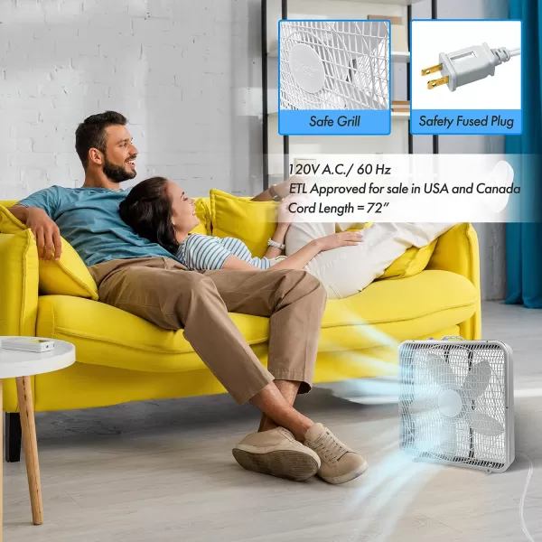 Comfort Zone Box Fan with Carry Handle, 20 inch, 3 Speed Full-Force Air Circulation with Air Conditioner, Floor Fan, Bedroom Fan, Airflow 15.03 ft/sec, Ideal for Home, Bedroom &amp; Office, CZ200A