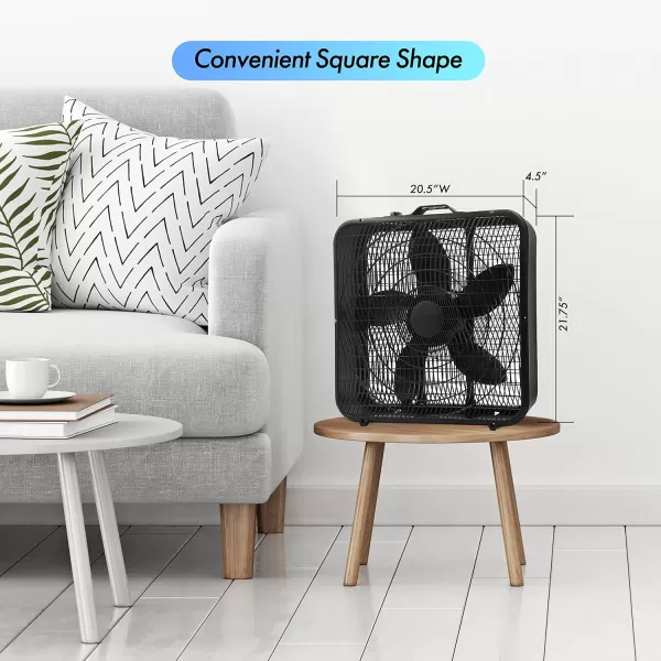 Comfort Zone Box Fan with Carry Handle, 20 inch, 3 Speed Full-Force Air Circulation with Air Conditioner, Floor Fan, Bedroom Fan, Airflow 15.03 ft/sec, Ideal for Home, Bedroom &amp; Office, CZ200A