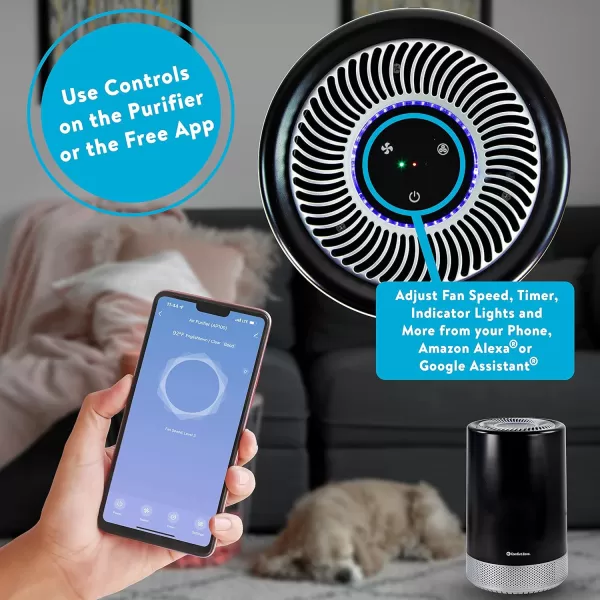 Comfort Zone CZAP101SBK H13 HEPA Air Purifier with WiFi App Control - Smart Air Filter &amp; Cleaner for Home, Remove Dust, Odor, Pollen - Compact Ionizer with Timer &amp; Night Light, 150 sq. ft.