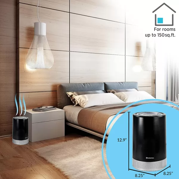 Comfort Zone CZAP101SBK H13 HEPA Air Purifier with WiFi App Control - Smart Air Filter &amp; Cleaner for Home, Remove Dust, Odor, Pollen - Compact Ionizer with Timer &amp; Night Light, 150 sq. ft.