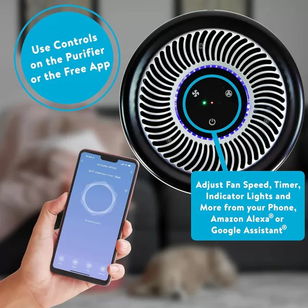 Comfort Zone CZAP101SBK H13 HEPA Air Purifier with WiFi App Control - Smart Air Filter &amp; Cleaner for Home, Remove Dust, Odor, Pollen - Compact Ionizer with Timer &amp; Night Light, 150 sq. ft.