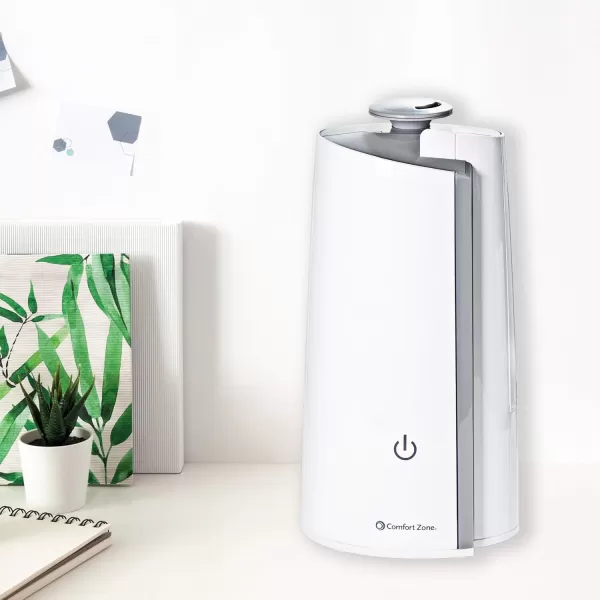 Comfort Zone CZHD50 0.3-Gallon/1.3 Liter Ultrasonic Mini Tower Humidifier, Top-Fill with Digital Controls, White