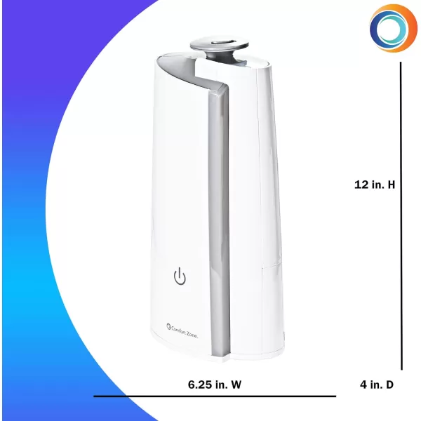 Comfort Zone CZHD50 0.3-Gallon/1.3 Liter Ultrasonic Mini Tower Humidifier, Top-Fill with Digital Controls, White