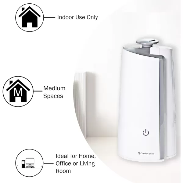 Comfort Zone CZHD50 0.3-Gallon/1.3 Liter Ultrasonic Mini Tower Humidifier, Top-Fill with Digital Controls, White