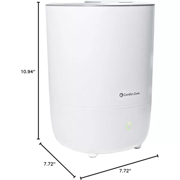 Comfort Zone CZHD55 0.9-Gallon/3.5-Liter Ultrasonic Humidifier with Top Fill Tank, Built-in Aromatherapy Tray, and Color Coded Controls, White