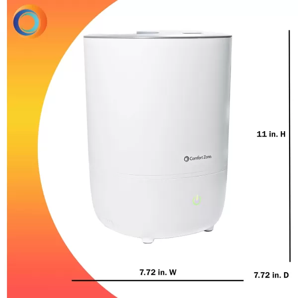 Comfort Zone CZHD55 0.9-Gallon/3.5-Liter Ultrasonic Humidifier with Top Fill Tank, Built-in Aromatherapy Tray, and Color Coded Controls, White
